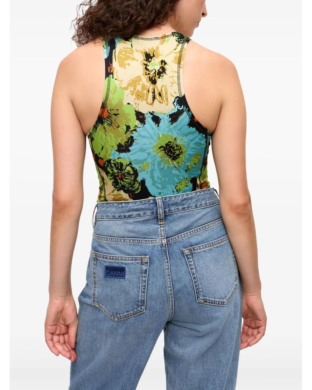 Ganni Green Printed Bodysuit