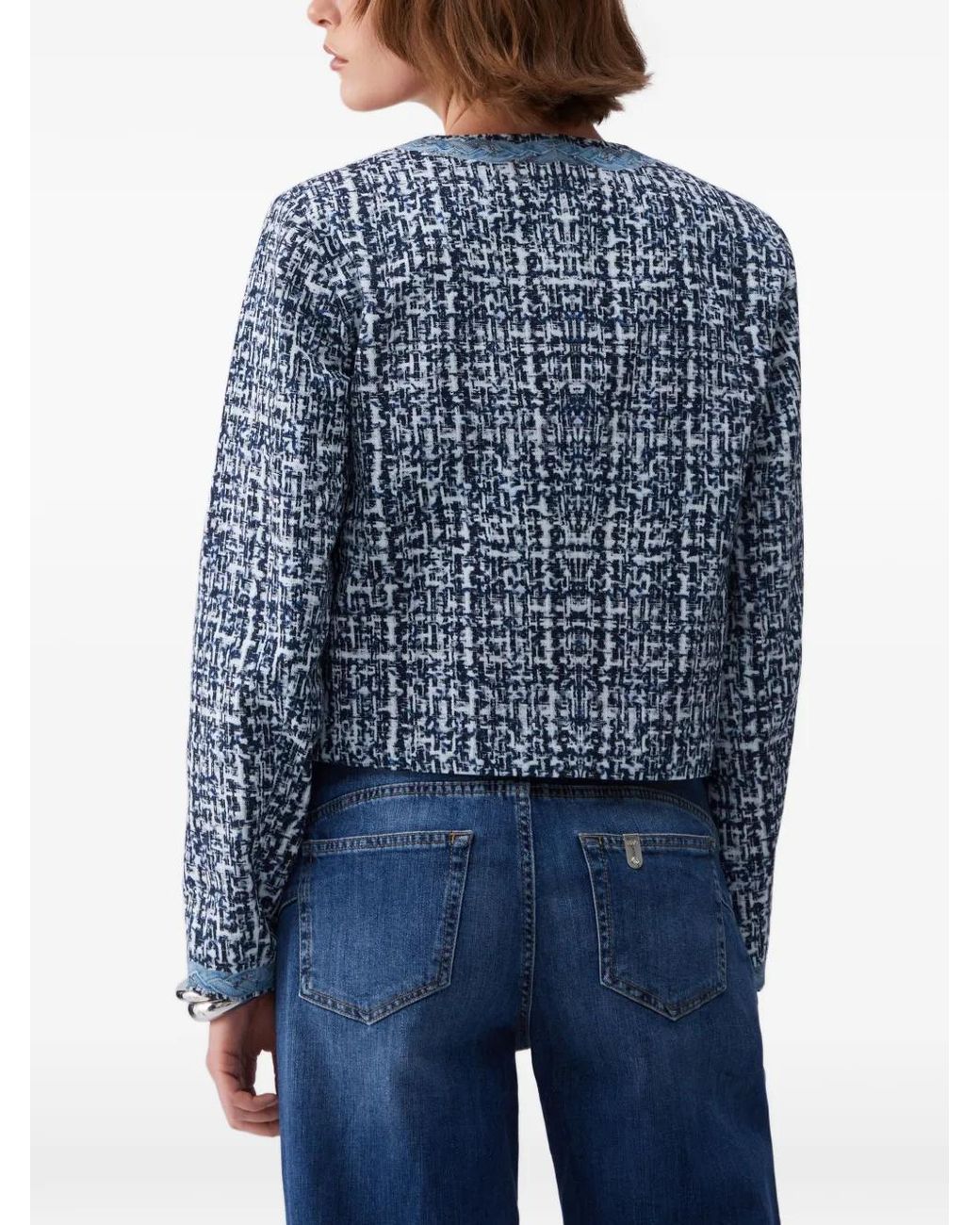 Liu Jo Blue Jacket With Digital Bouclé-Effect Print