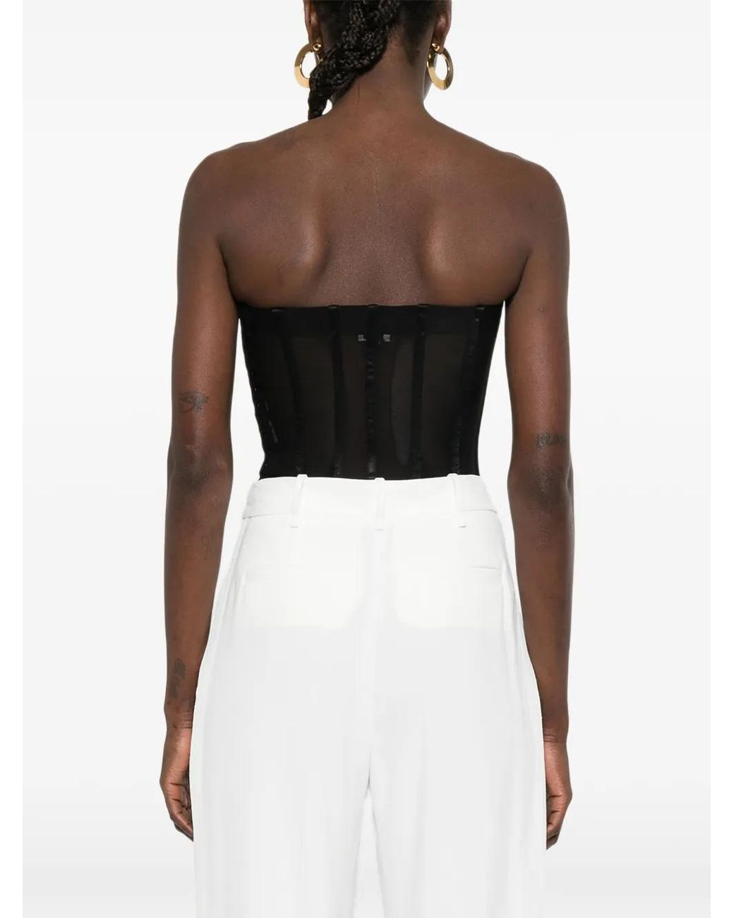 Elisabetta Franchi Black Tulle And Satin Bustier Top