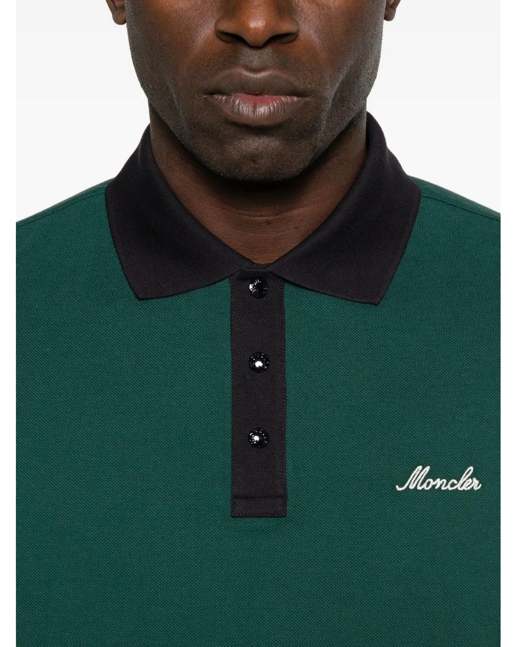 Moncler Green Logo-Embroidered Polo Shirt for men