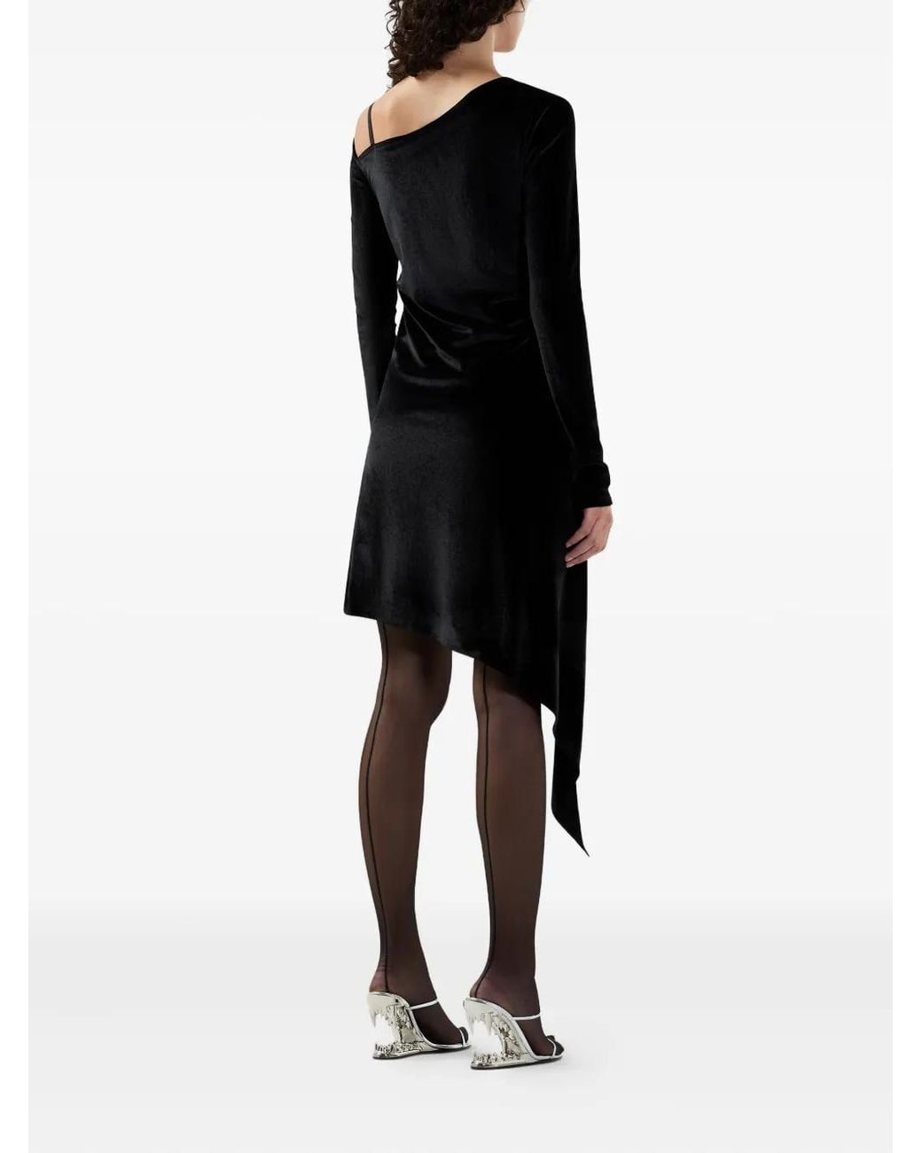 Gcds Black Asymmetric Ruched Mini Dress