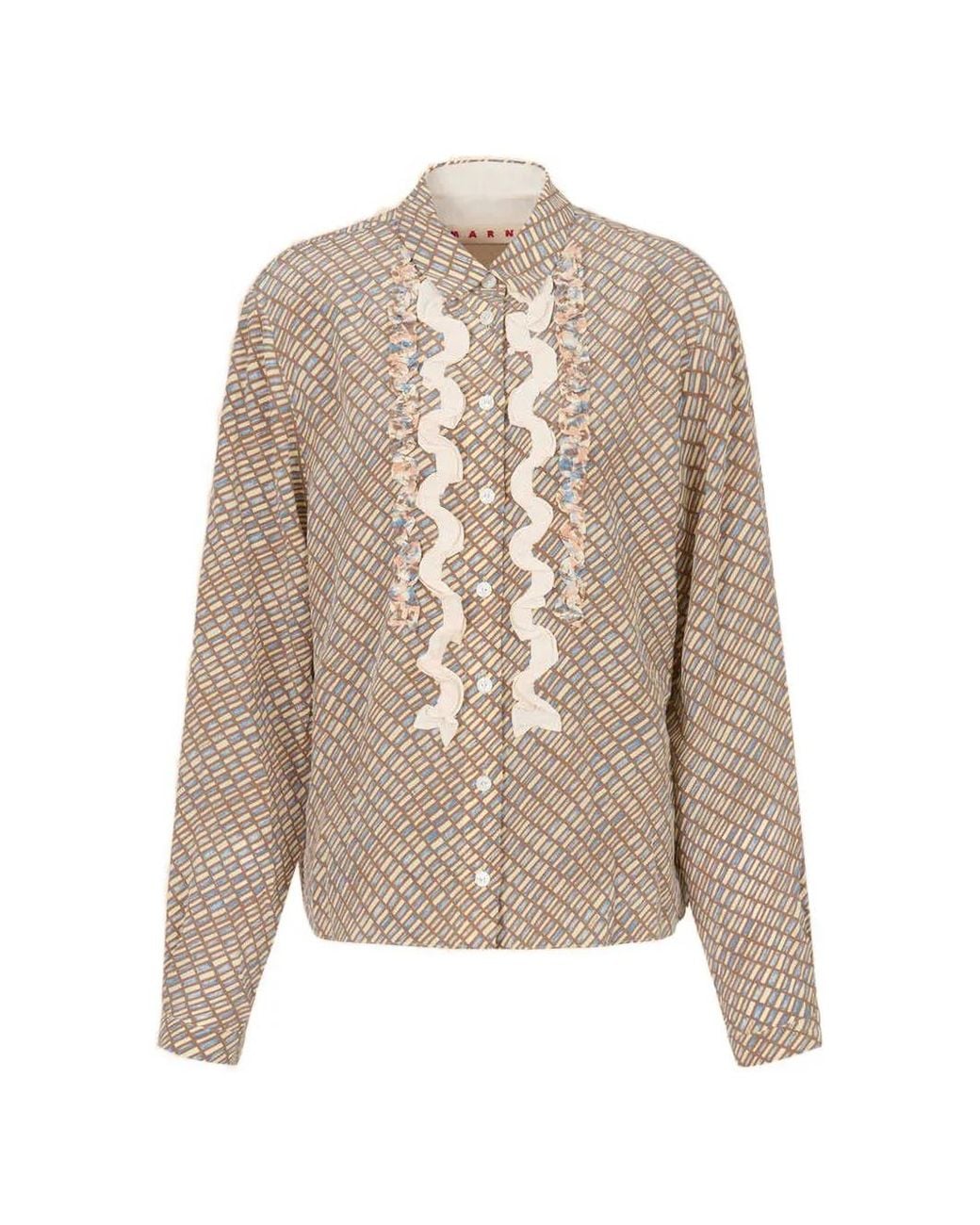 Marni Natural Ruffled Print Shirt