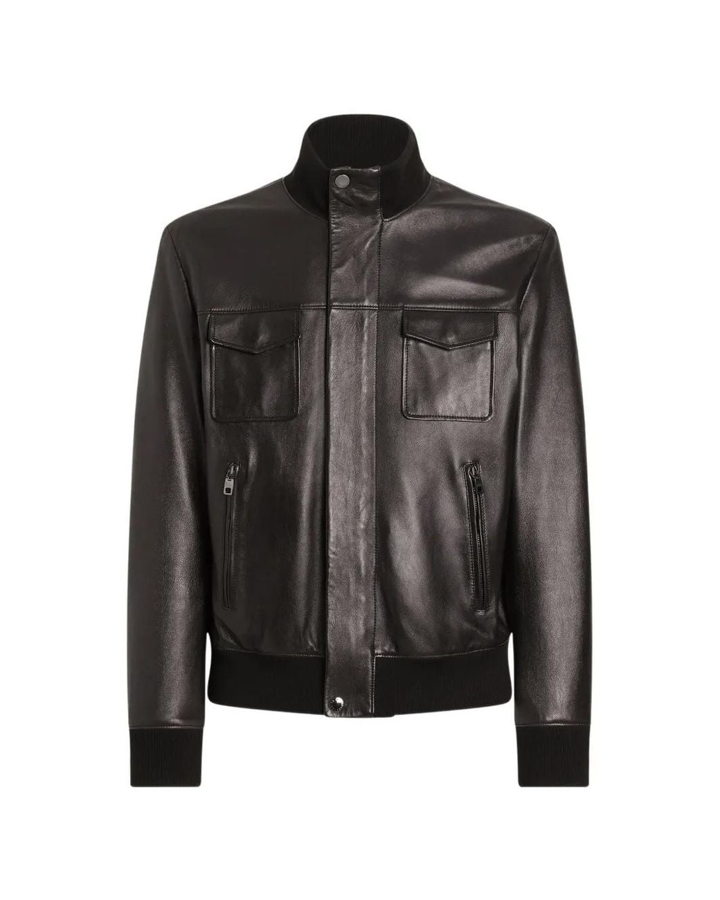 Dolce & Gabbana Black Lambskin Bomber Jacket for men