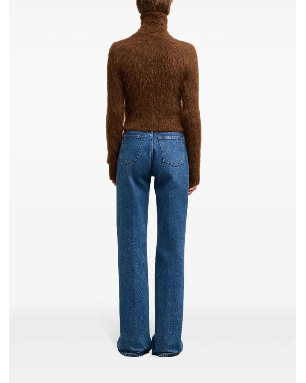 AMI Brown Brushed-Effect Roll-Neck Jumper