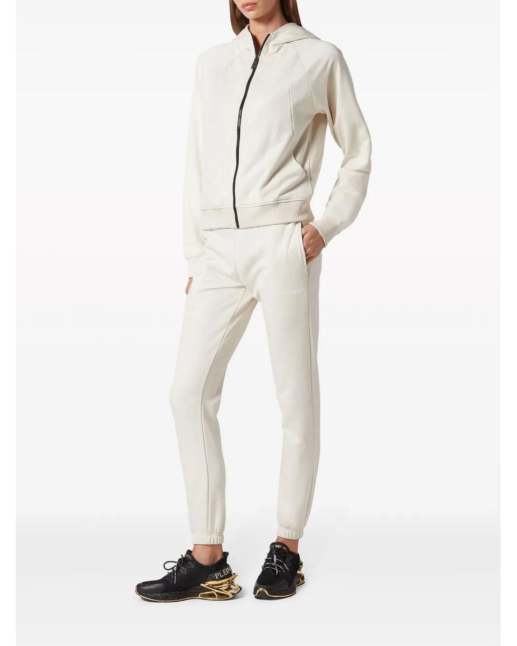 Philipp Plein White Zip-Up Hooded Jacket