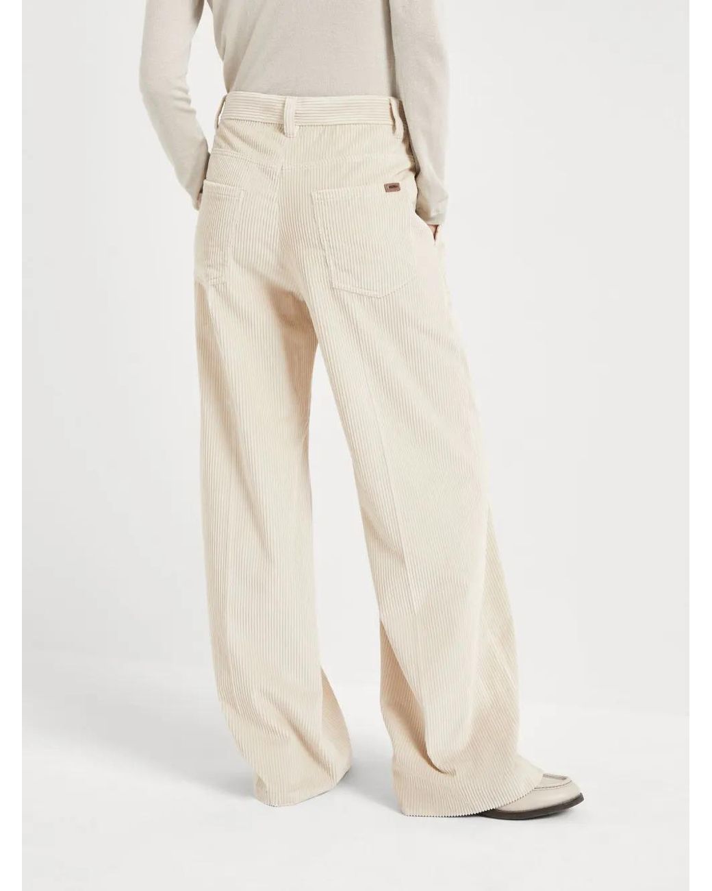 Brunello Cucinelli Natural Cotton Corduroy Wide-Leg Pants