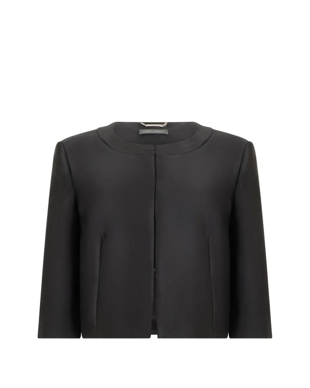 Alberta Ferretti Black Round-Neck Cropped Jacket