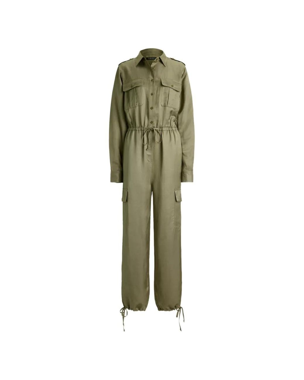 Ralph Lauren Green Combinaison À Poches Cargo En Shantung