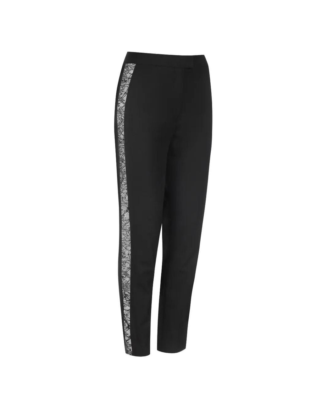 Maison Close Black Lace-Stripe Virgin-Wool Blend Tailored Pants