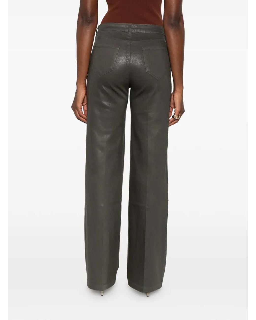 L'Agence Gray Coated Straight-Leg Trousers