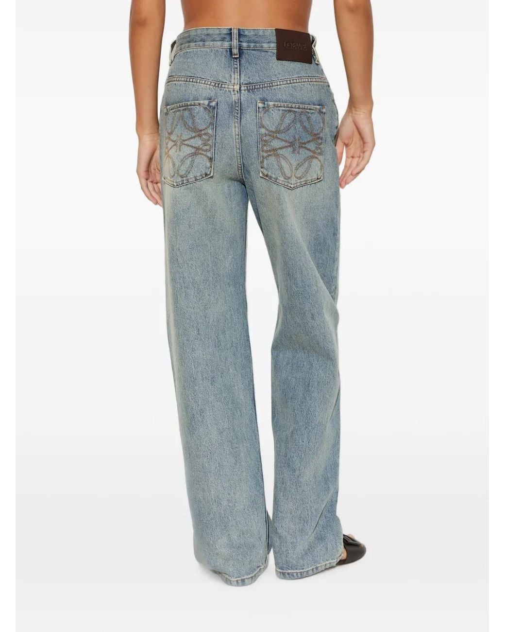 Vaqueros Rectos Con Anagrama Bordado Loewe de color Blue