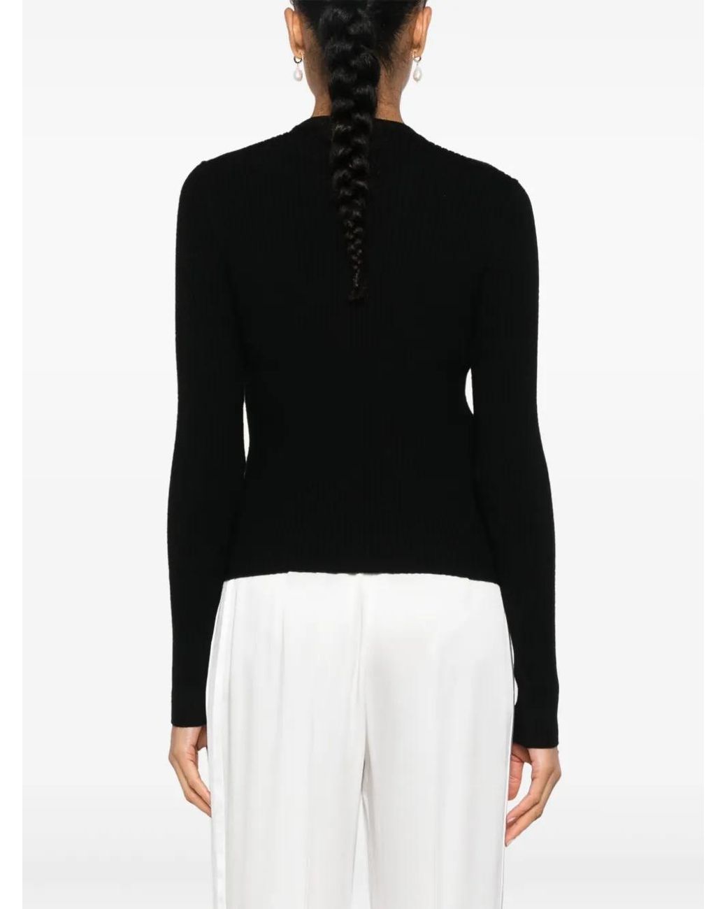 Pinko Black Wool Robusto Sweater With Buttons