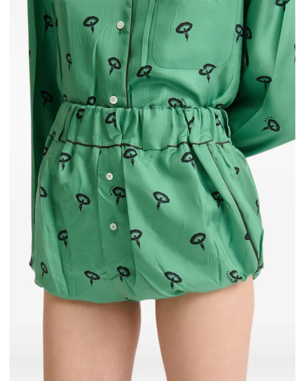Marni Green Silk Twill Bloomers With Floral Print
