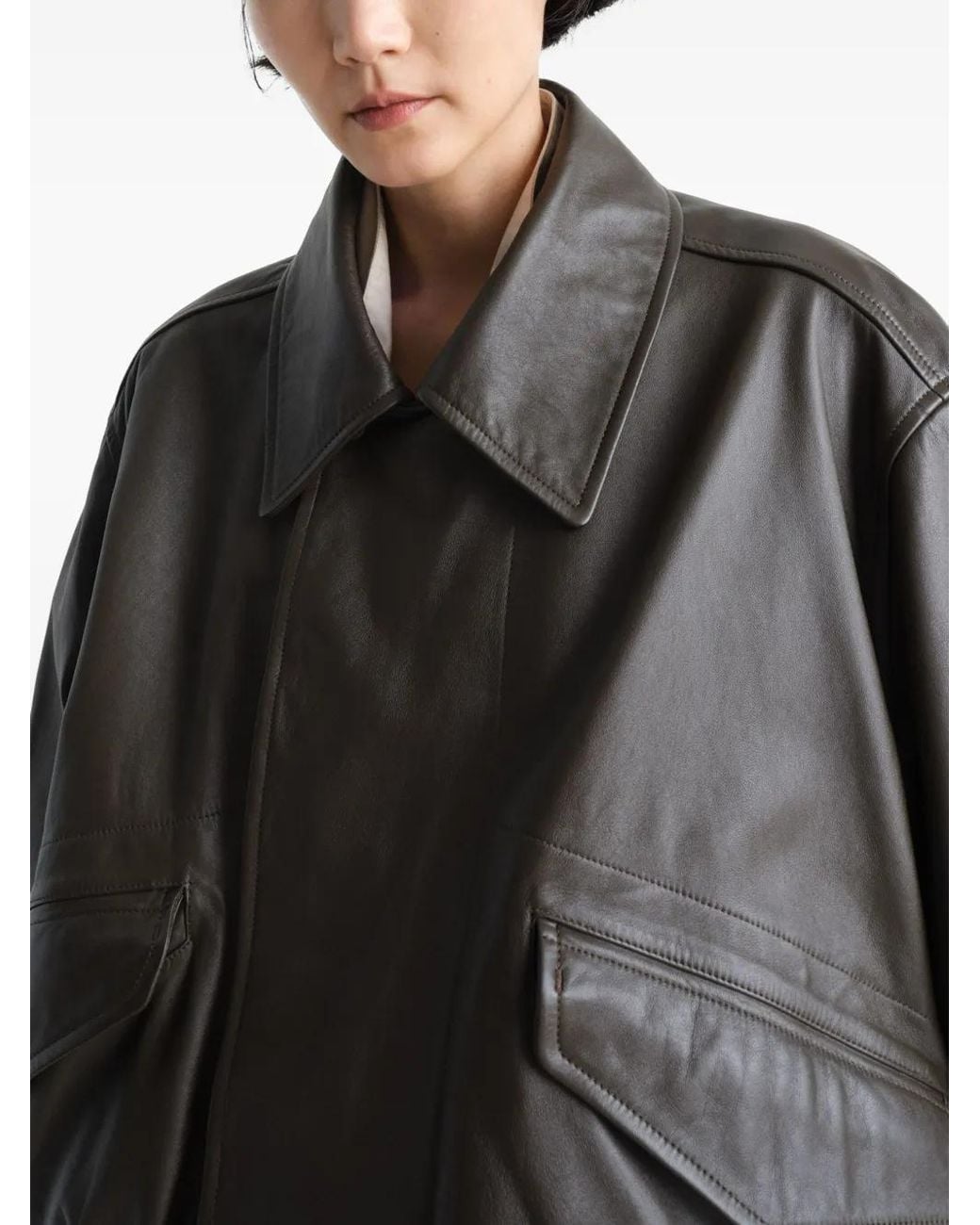 Lemaire Black Leather Bomber Jacket