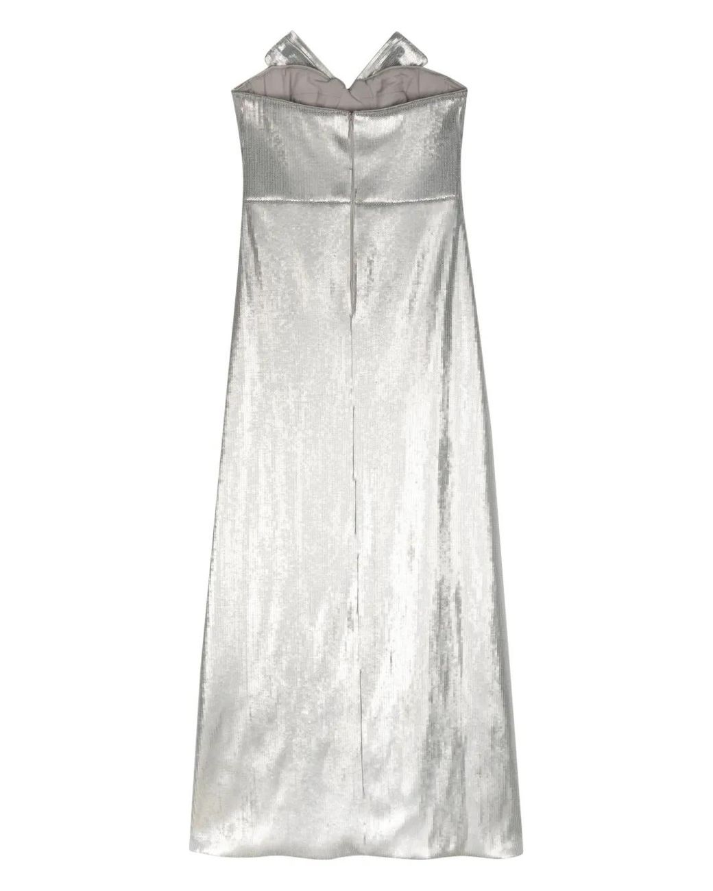 Genny White Sequined Strapless Gown