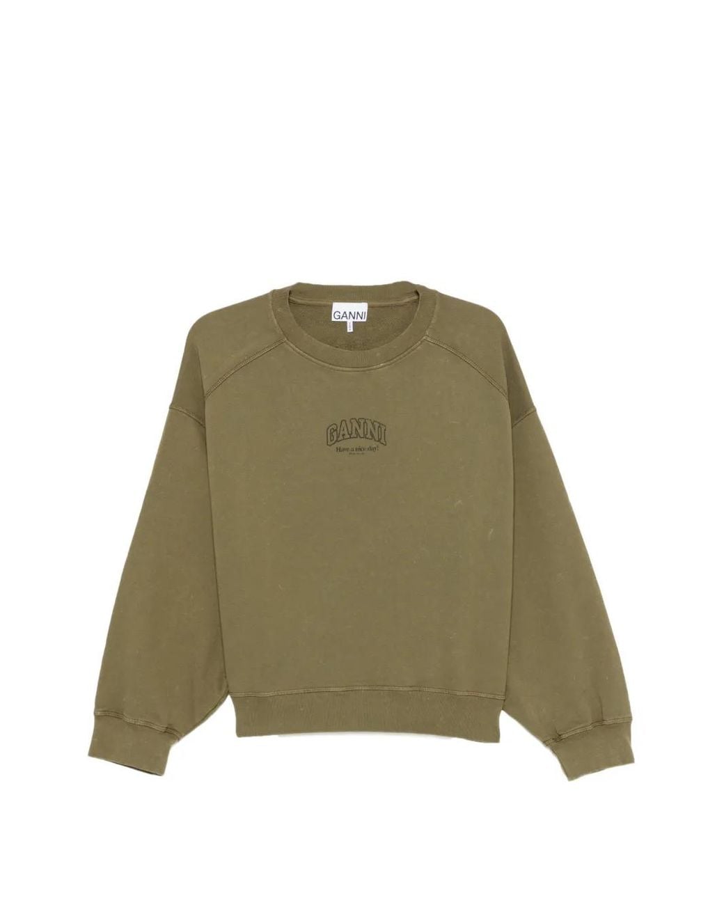 Ganni Green Logo-Print Raglan-Sleeve Sweatshirt
