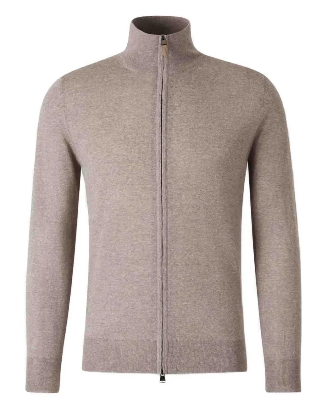 Canali Gray High-Neck Zip-Front Cardigan for men