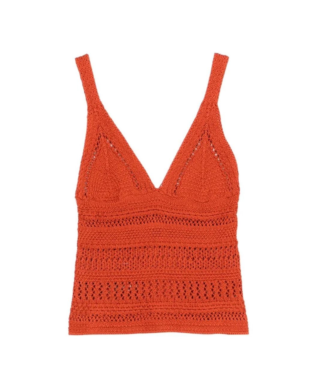 Alpha Studio Red Rustic Elegance Crochet Top
