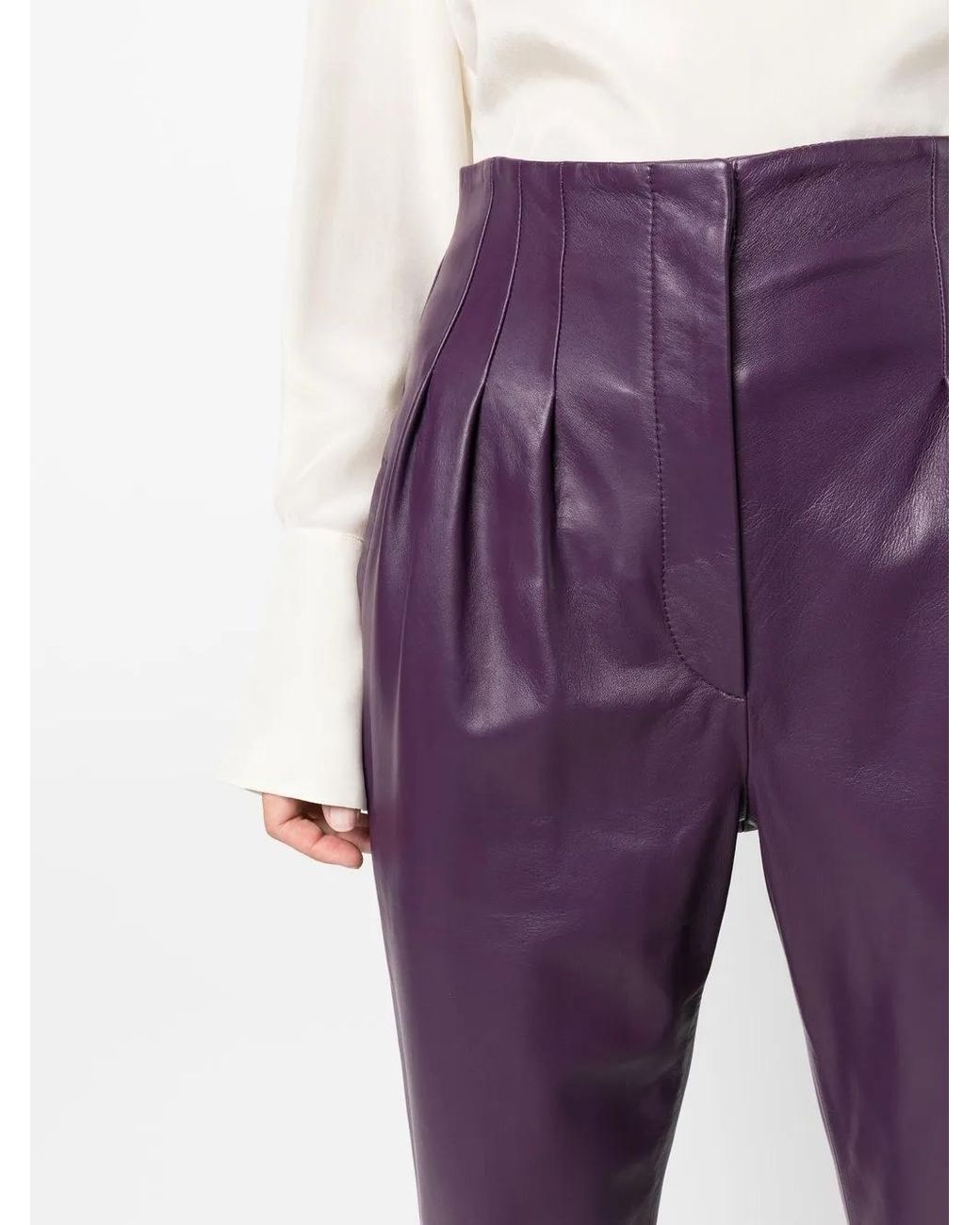 Alberta Ferretti Purple Tapered-Leg Leather Trousers