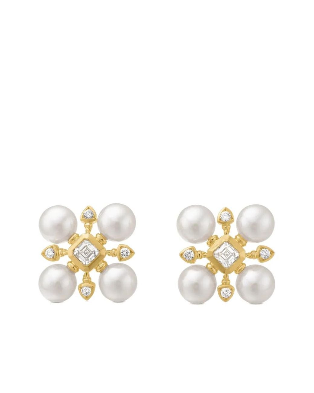 David Yurman Metallic 18Kt Renaissance Pearl And Diamond Stud Earrings (16.5Mm)