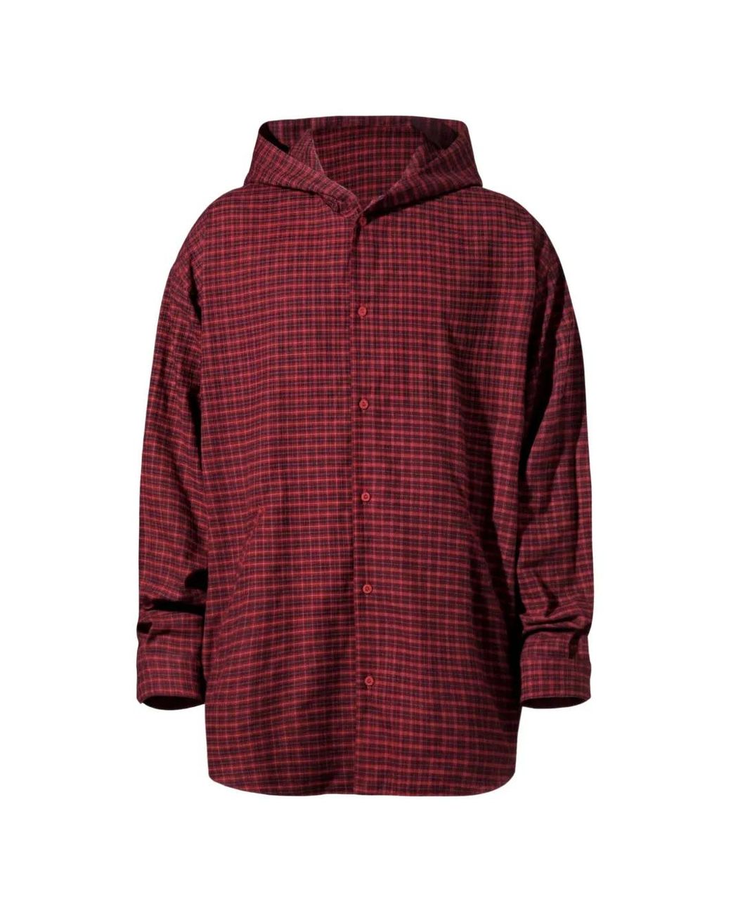 Balenciaga Red Check-Pattern Oversized Hooded Shirt for men