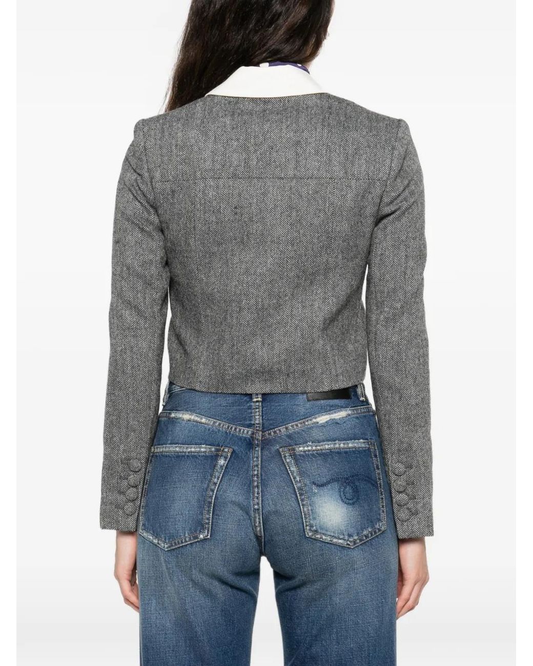 Self-Portrait Gray Collar Cropped Jacket