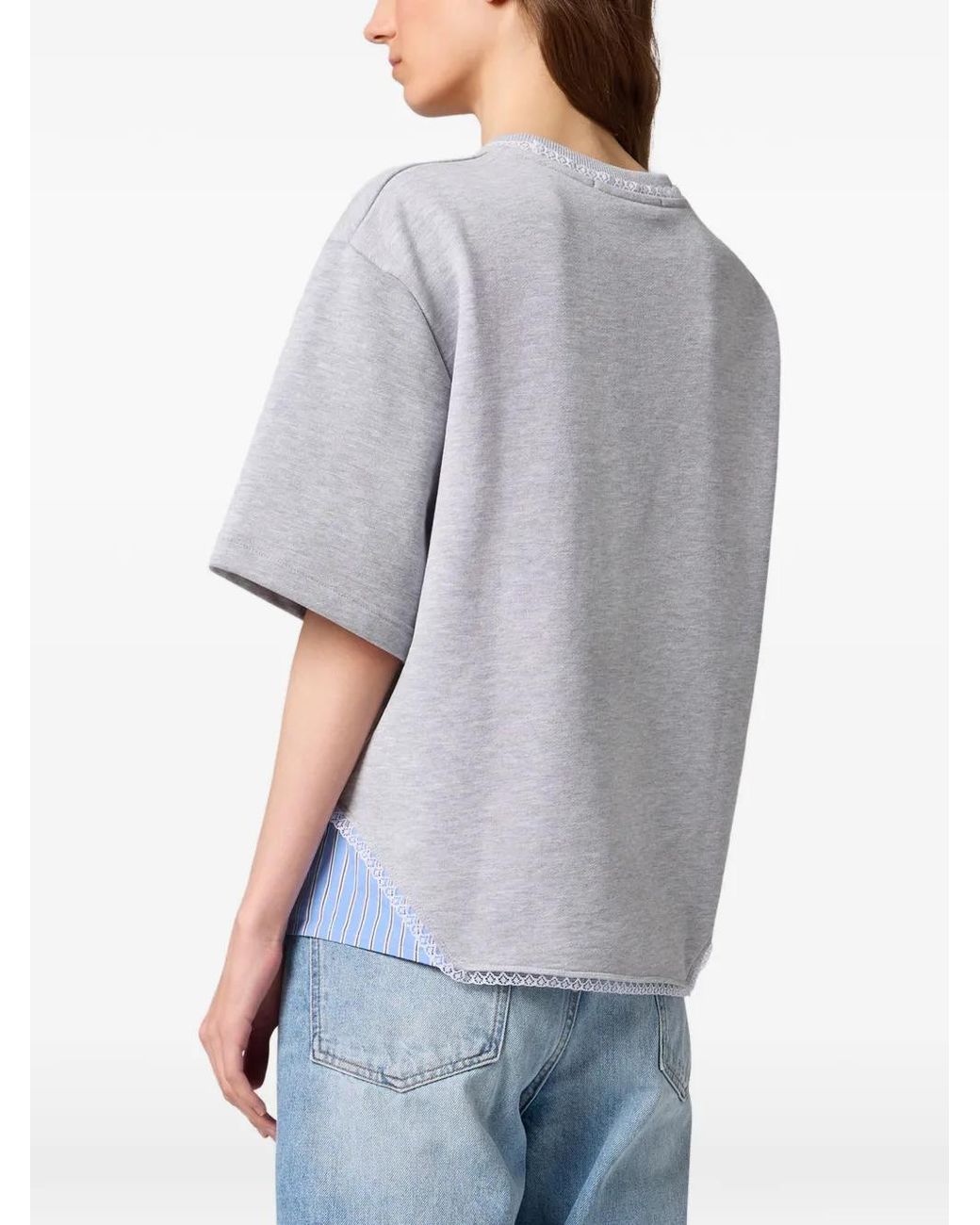 MSGM White Lace-Trim Logo-Embroidered T-Shirt