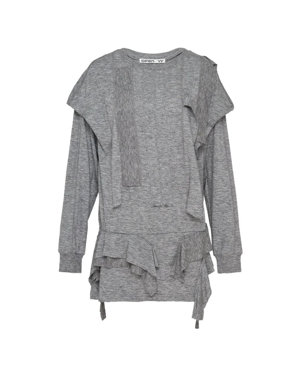 OPEN YY Gray Raw-Cut Ruffled Top