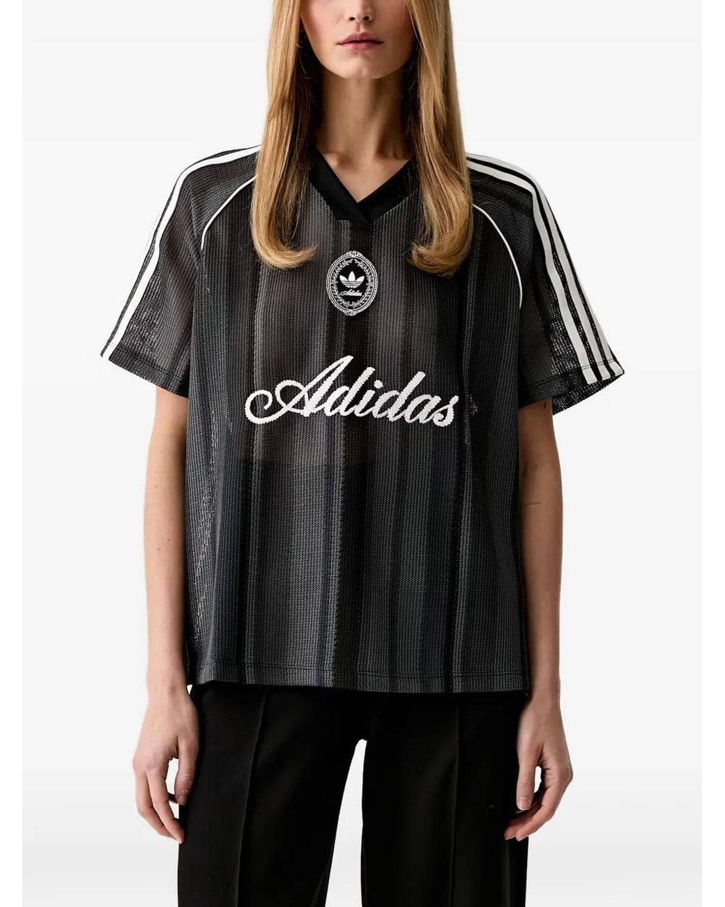 Adidas Black Logo-Embroidered Mesh T-Shirt