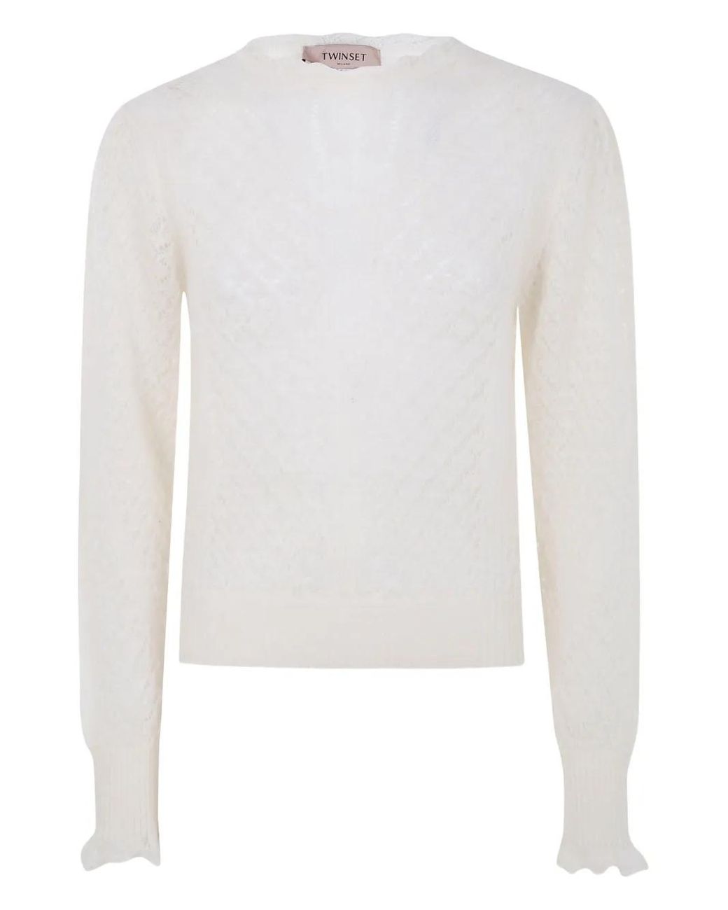 Twinset White Ruffled-Cuff Open-Knit Sweater