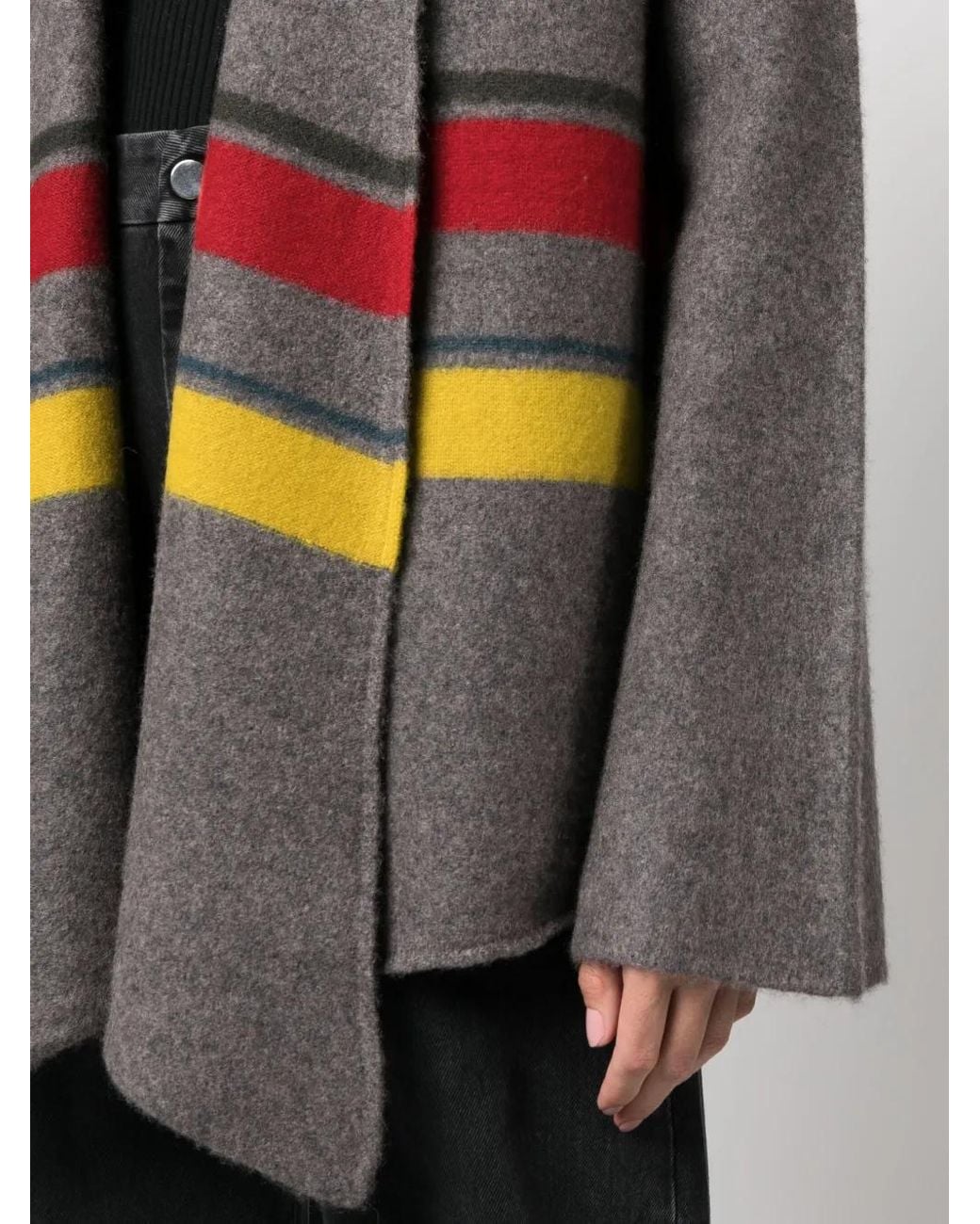 Frenckenberger Gray Stripe-Print Cashmere Cardigan
