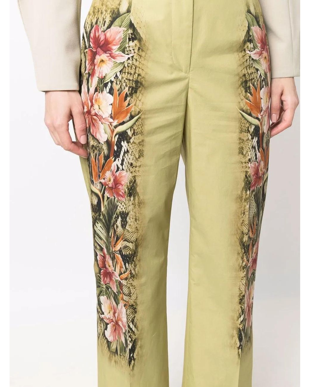 Alberta Ferretti Yellow Daffodil-Print Flared-Leg Trousers