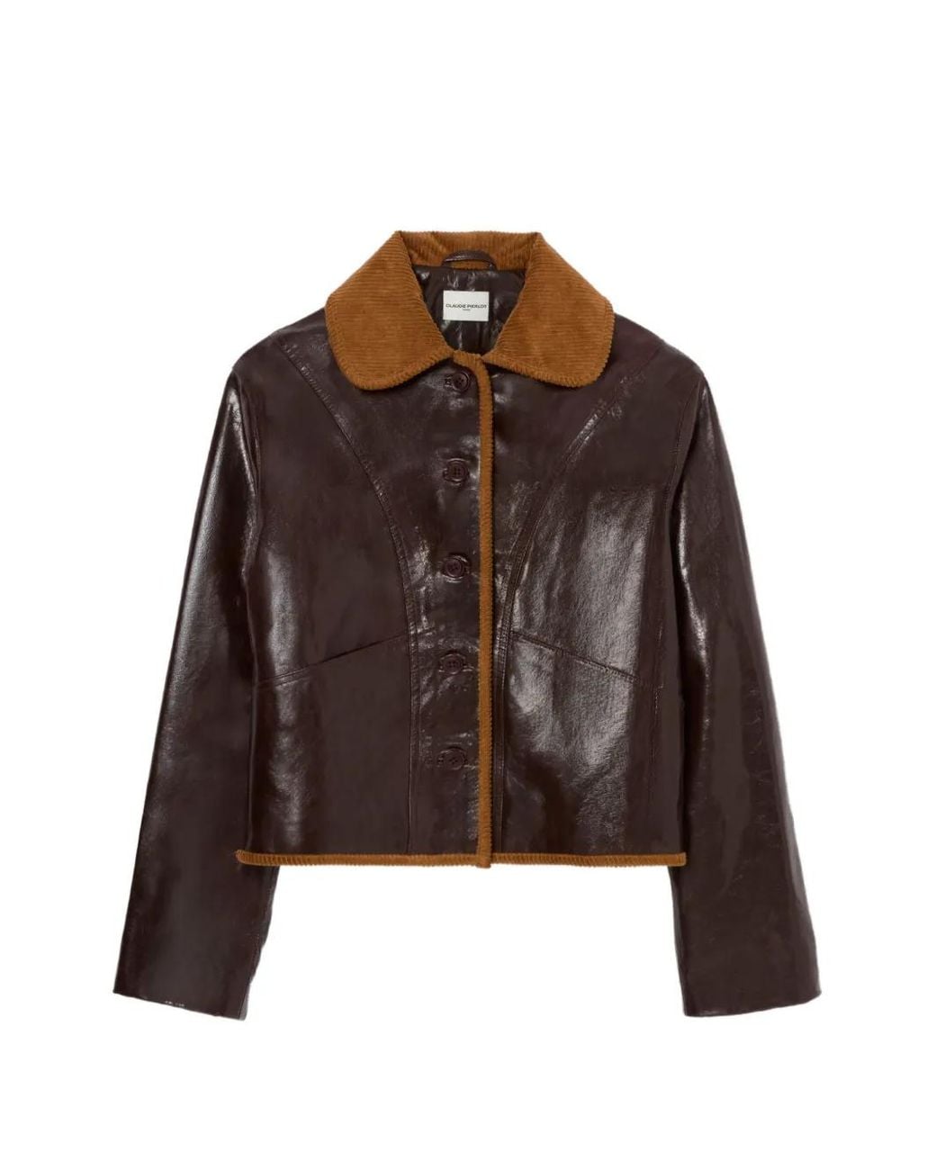 Claudie Pierlot Brown Shiny-Effect Leather Jacket
