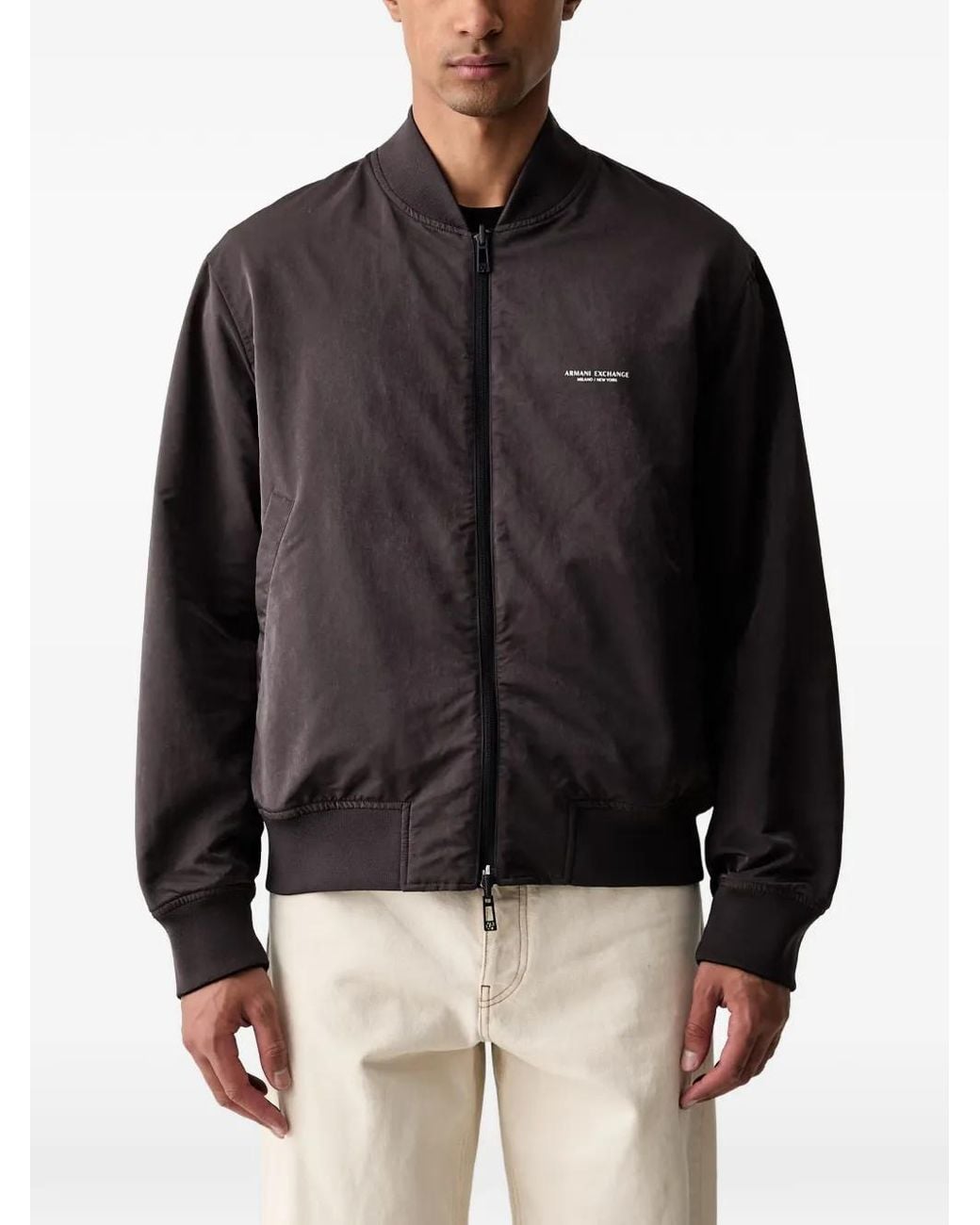 ARMANI EXCHANGE Black Logo-Patch Bomber Jacket for men
