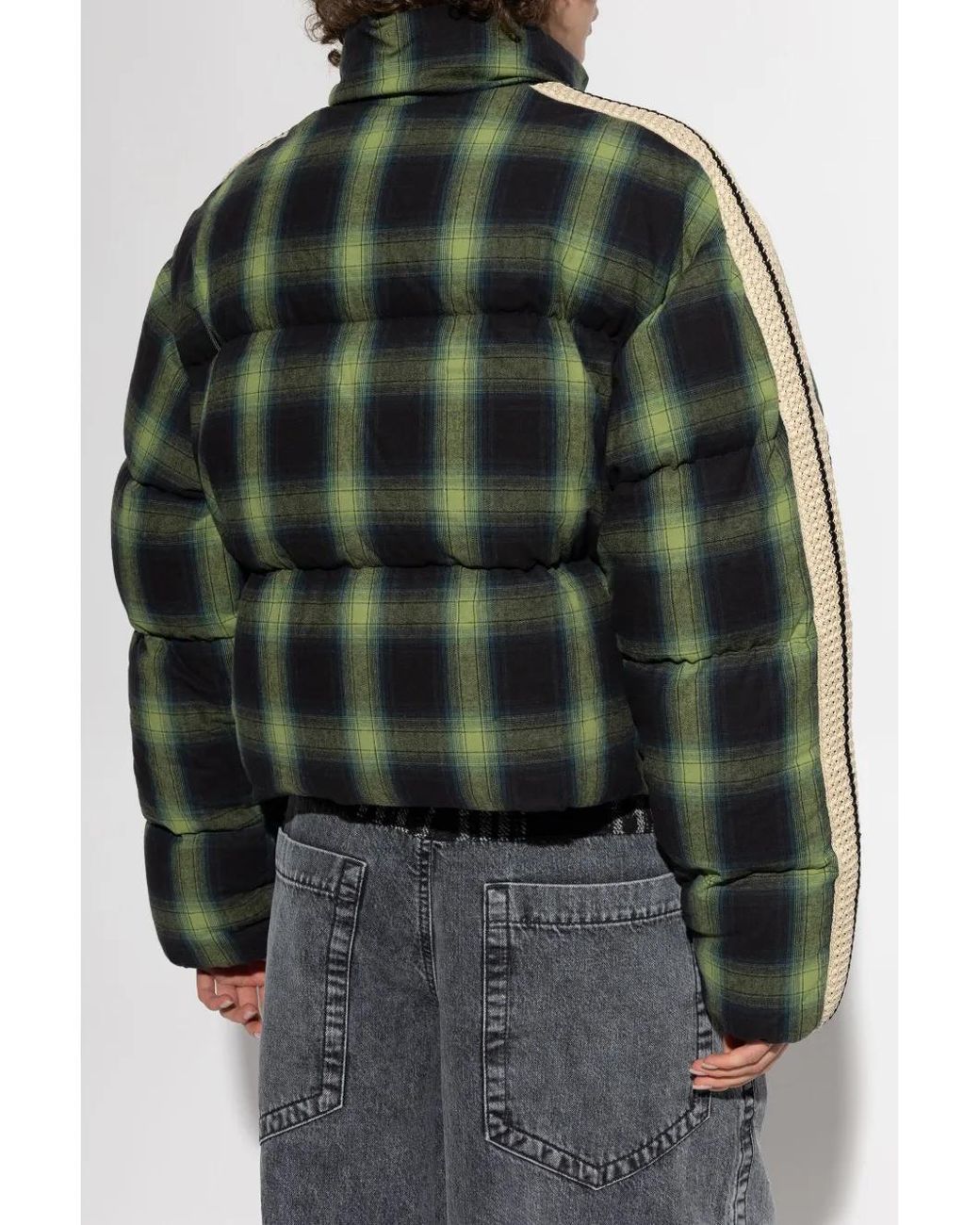 Palm Angels Green Check-Pattern Puffer Jacket