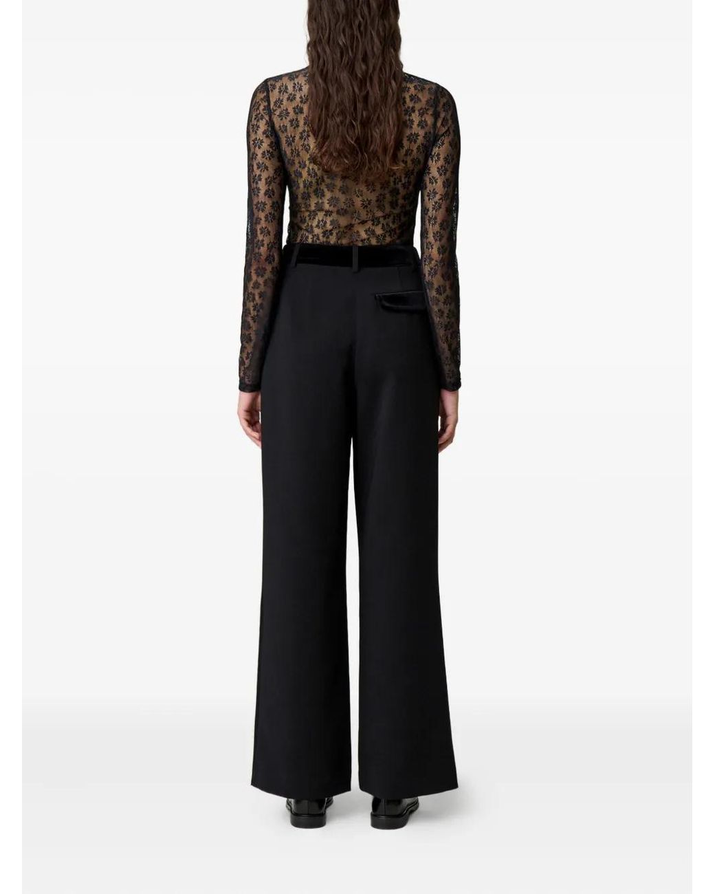 Claudie Pierlot Broek Met Fluwelen Afwerking En Geplooide Voorkant in het Black