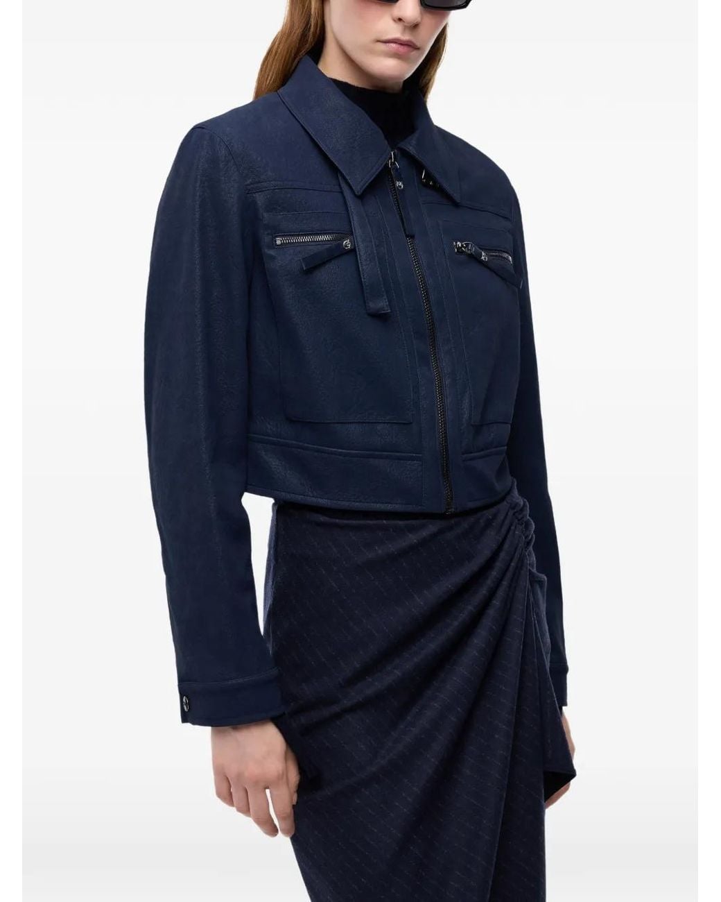 Pinko Blue Arzignano Cropped Nubuck Leather-Effect Jacket