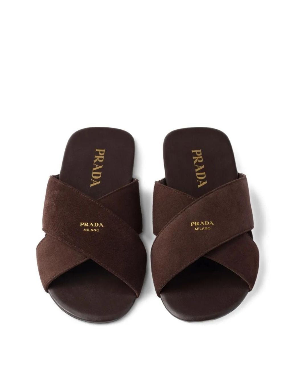 Prada Brown Cross-Strap Suede Sandals