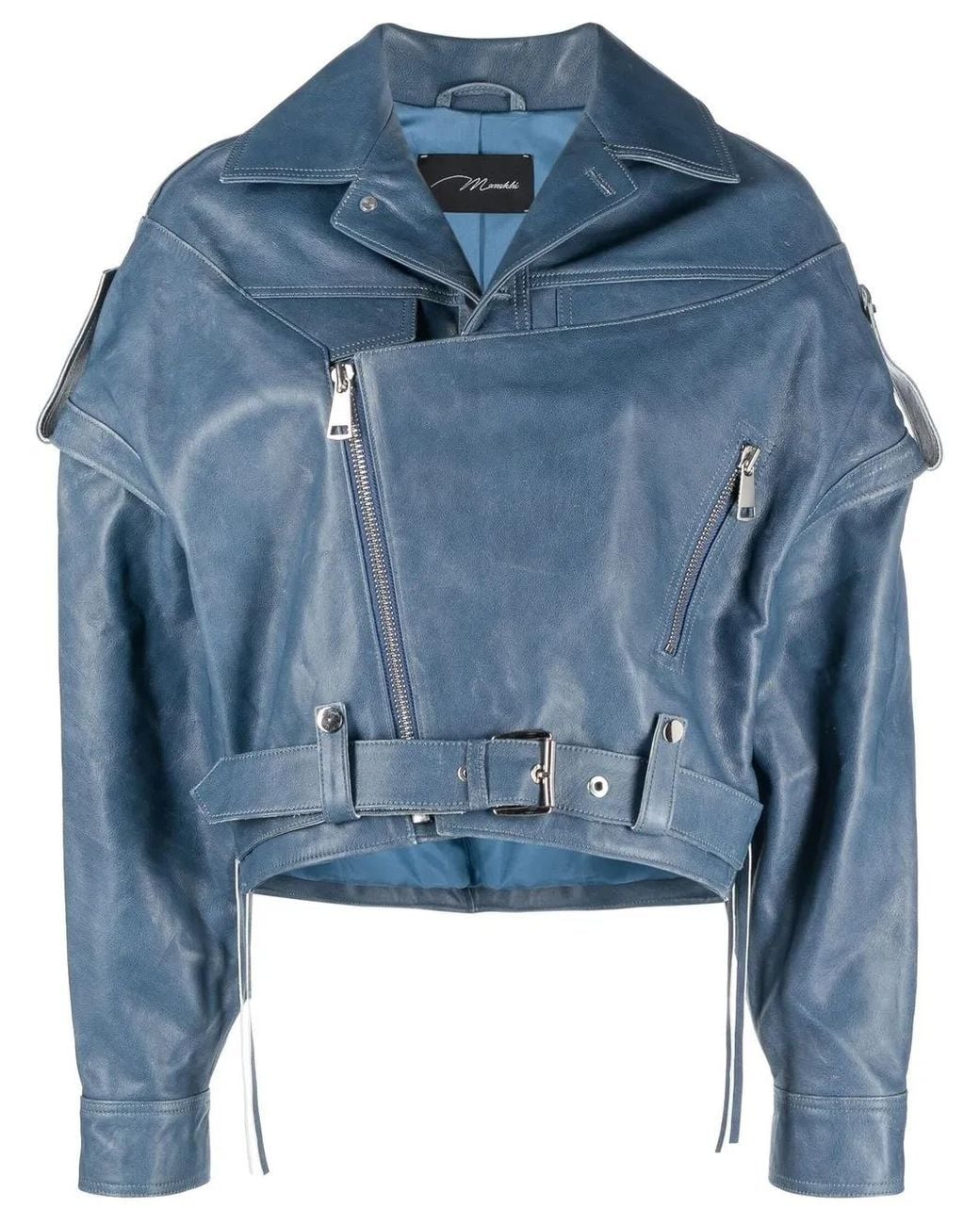 Manokhi Kalfsleren Bikerjack in het Blue