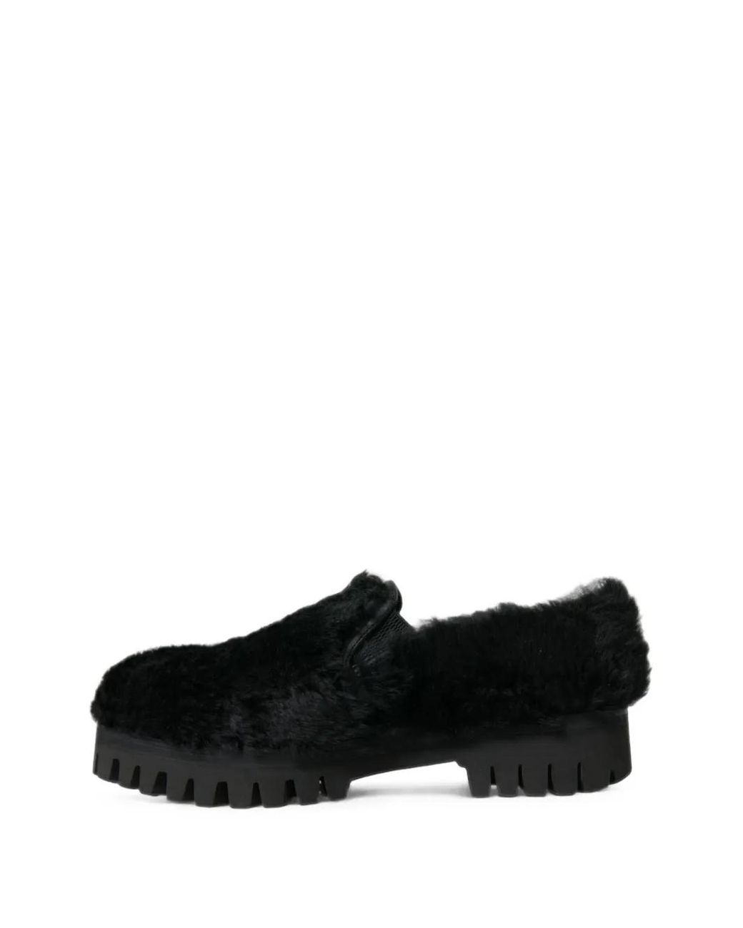 Dolce & Gabbana Black Fur-Covered Lug-Sole Loafers for men