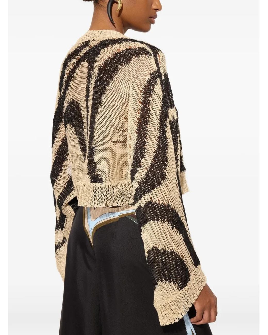 Emilio Pucci White Pull En Maille Ajourée À Imprimé Marbre
