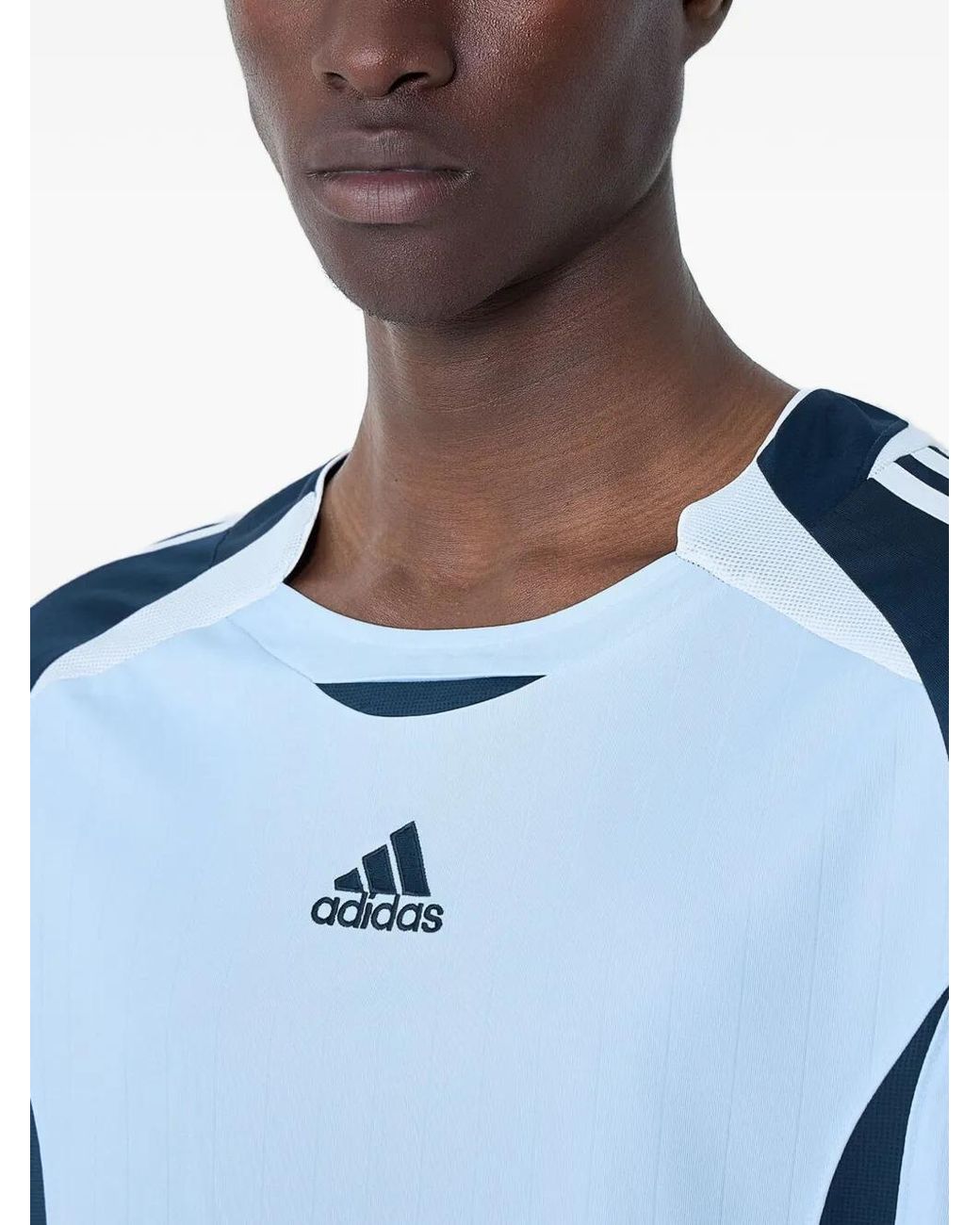 Adidas Blue Round-Neck Logo-Embroidered T-Shirt for men