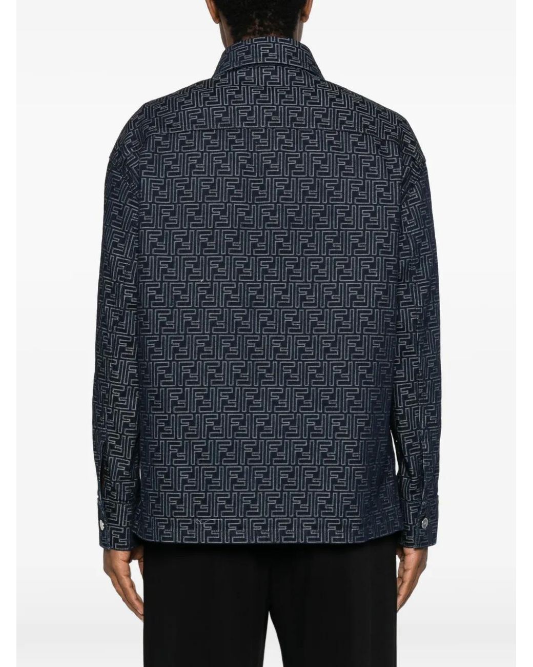 Fendi Blue Monogram-Pattern Shirt Jacket for men