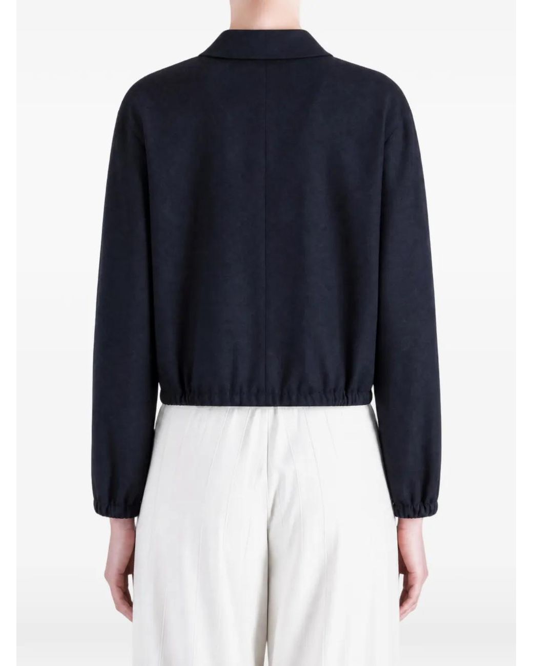 Auralee Blue Zip-Up Elasticated-Hem Jacket
