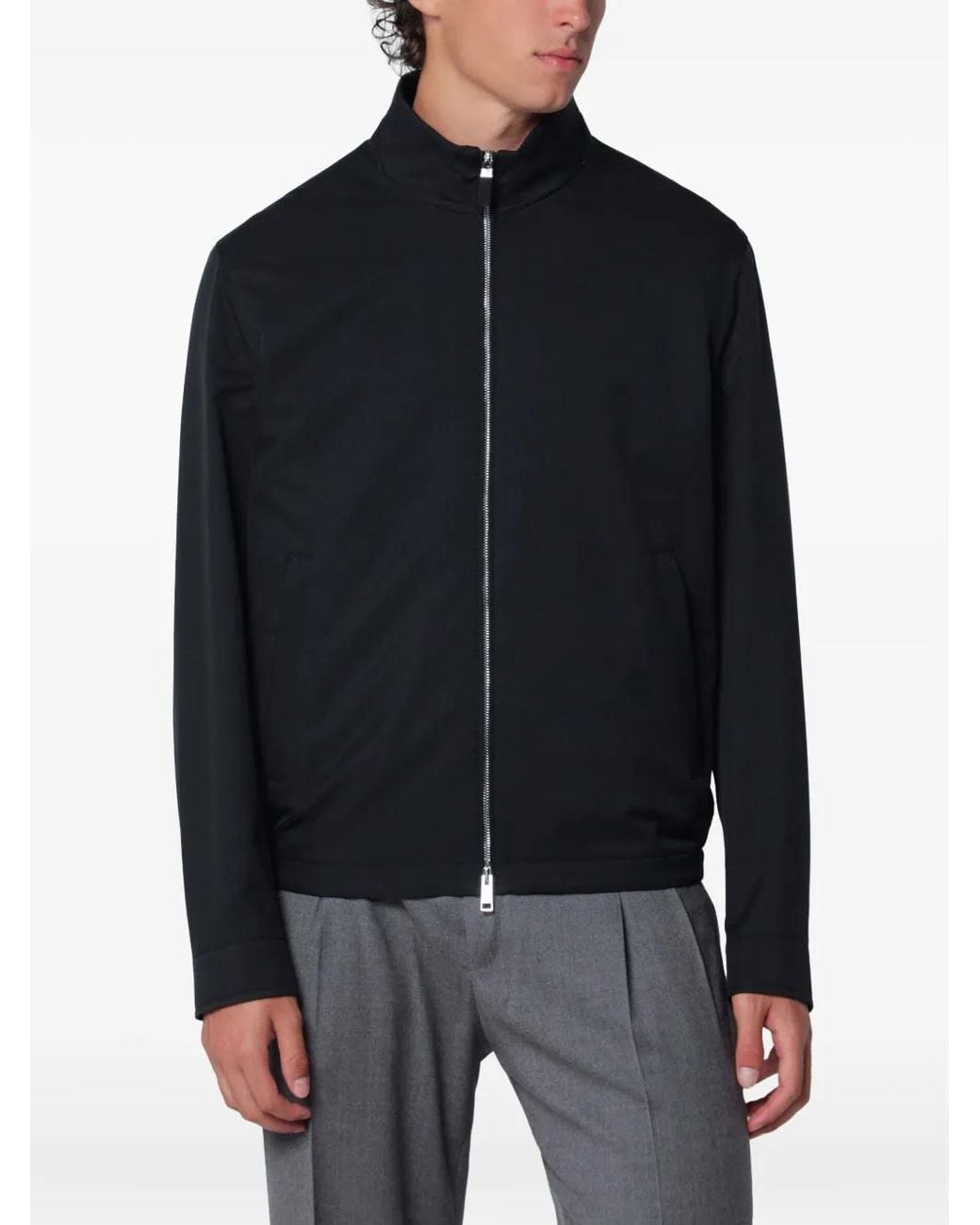 Zegna Black Zip-Up High-Neck Jacket for men