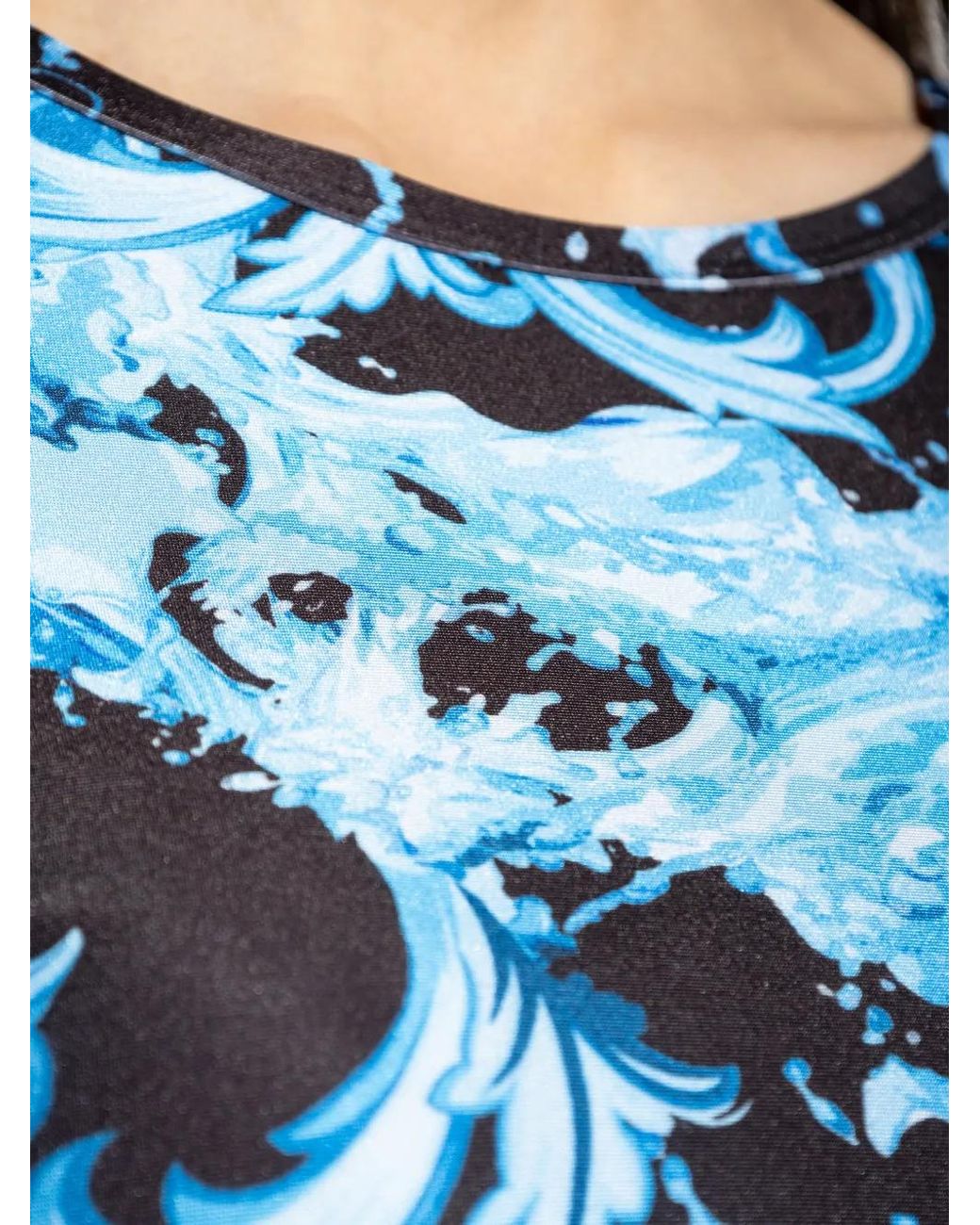 Versace Jeans Couture Blue Printed Long-Sleeves Crop Top