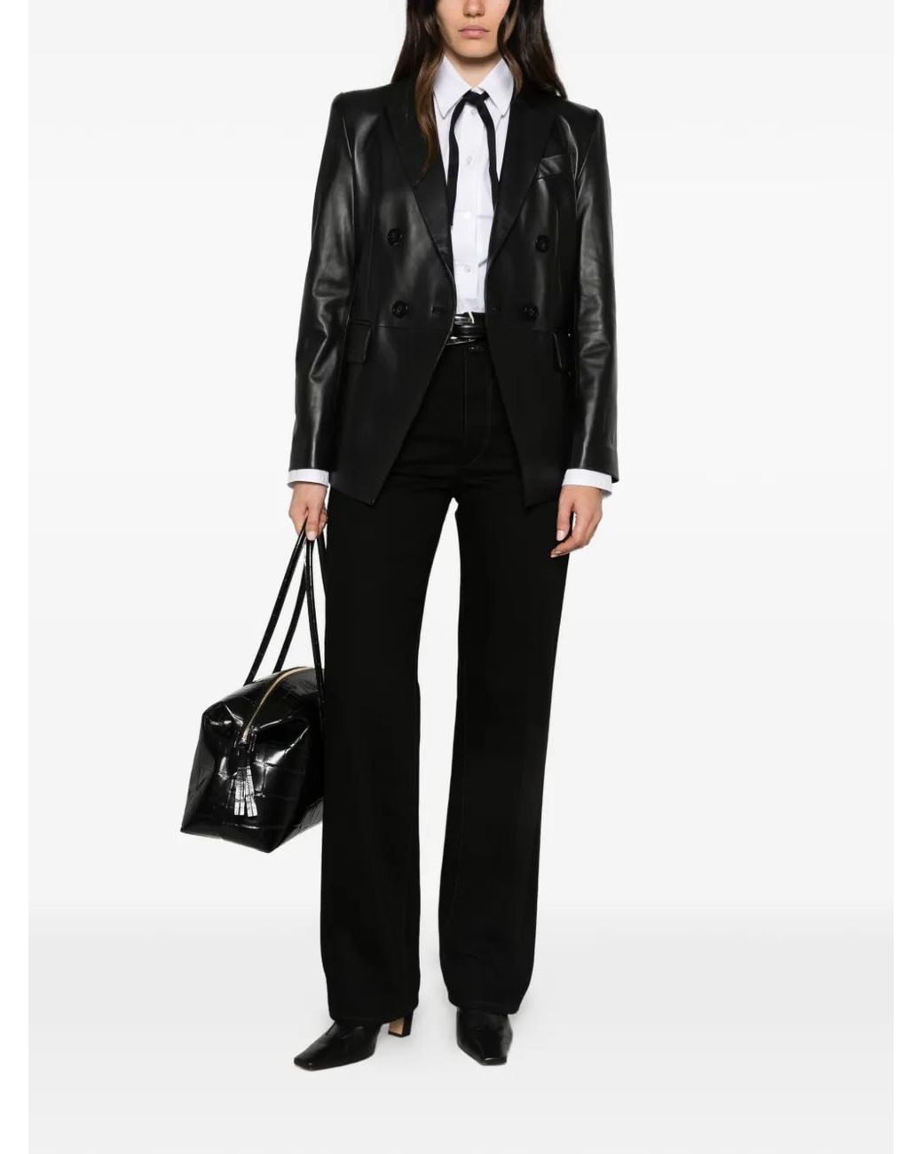 Emporio Armani Black Double-Breasted Leather Jacket