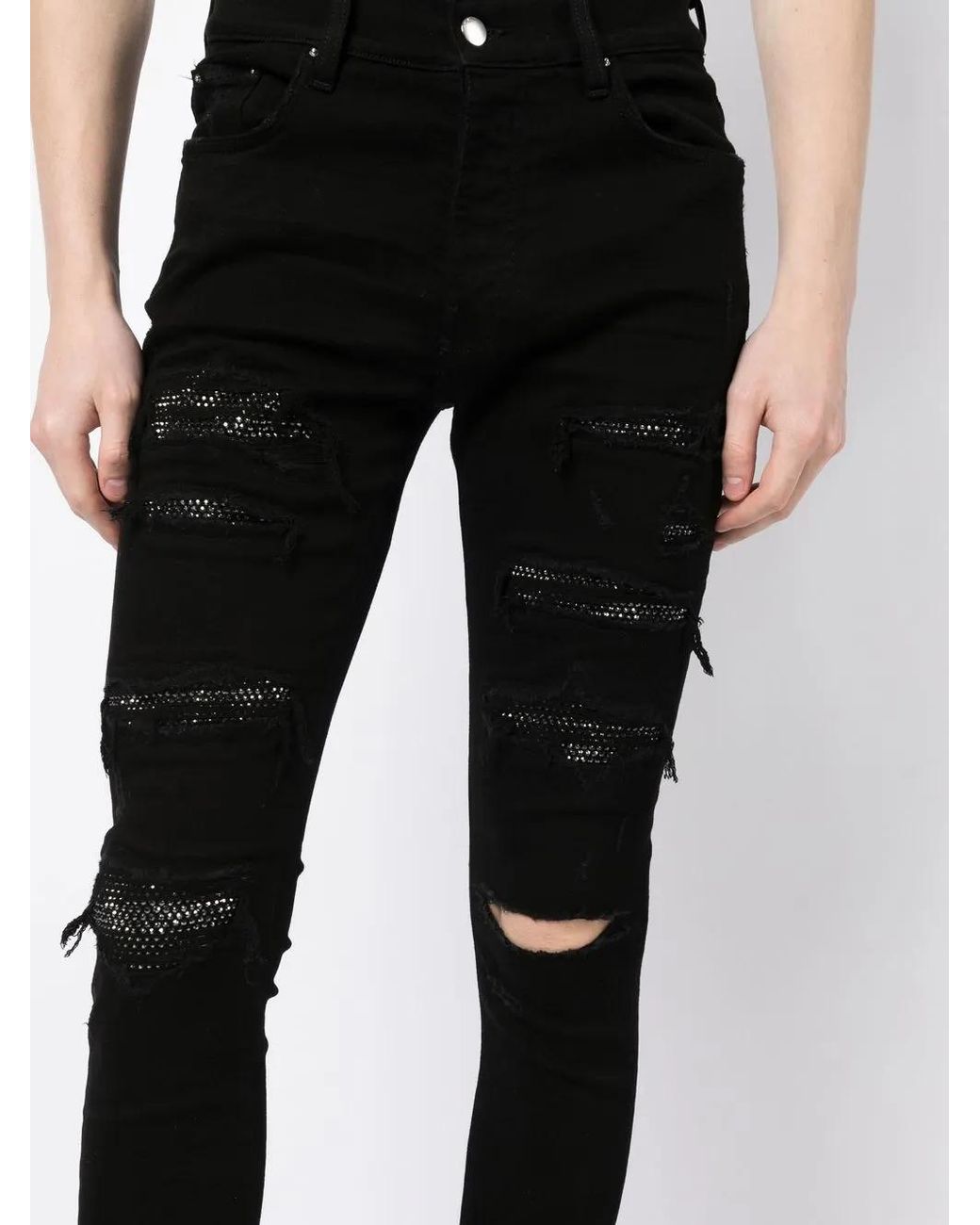 Amiri Black Thrasher Crystal-Embellished Jeans for men