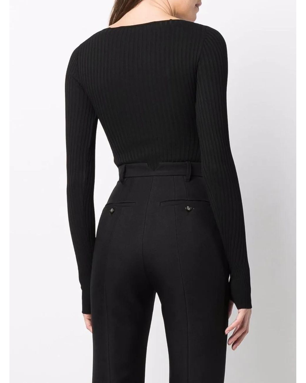ANDREADAMO Black Ribbed-Knit Bodysuit