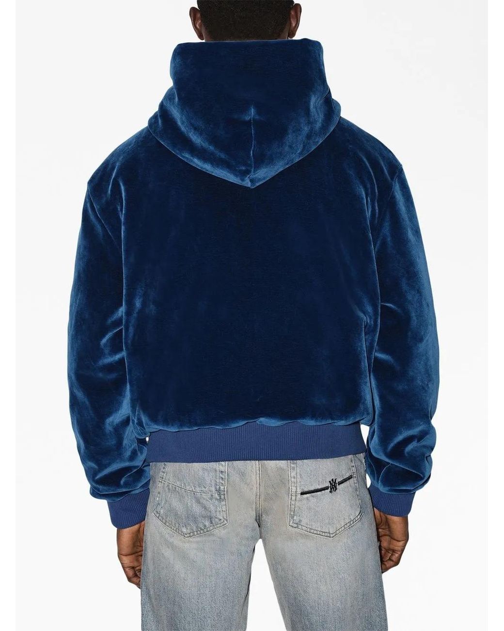 Amiri Blue Velour Pouch-Pocket Hoodie for men